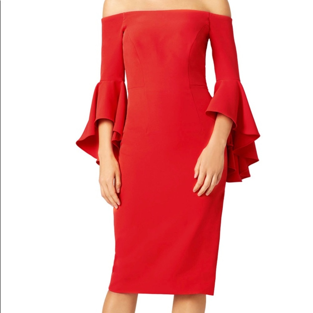 Milly Off the Shoulders Red Midi Dress Sz 4